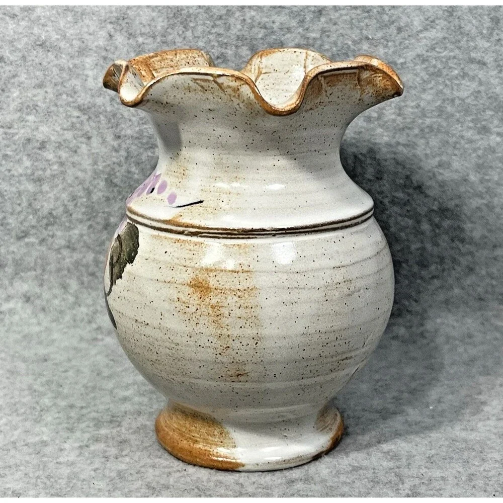 Pottery Glaze Vase Floral Hand Painted Flower Earthenware Terracotta Ruffle Edge